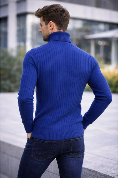 DRESSIFY WOMEN’S FASHION سترة تريكو رجالية بياقة صياد السمك، قطنية سميكة، منس...