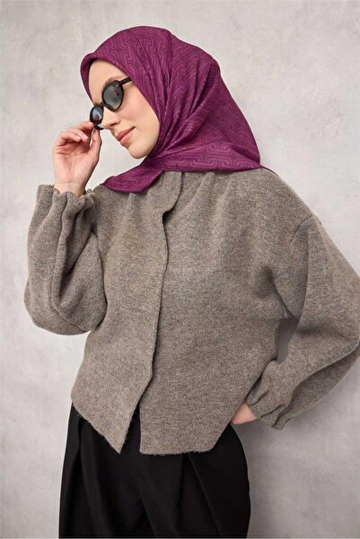 Silk Home Μαλακό κασκόλ από βαμβακερό πολυεστέρα Γεωμετρικό σχέδιο Μωβ 90x90