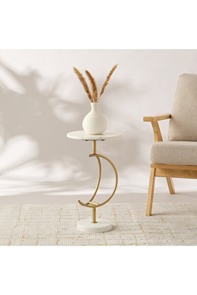 Lifestyle Marble Top Moon Shaped Accent Table - 31x55 cms