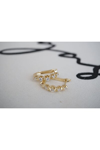 ATELİER TUĞBA حلق دائري ذهبي KP123 مع مشبك حجري (قطر 10 مم)
