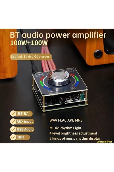 Kalite Bluetooth 5.1 100W+100W 2.0 Kanal Dijital HiFi Stereo Ses Amplifikatör...