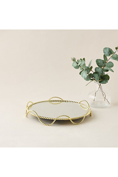 Lifestyle Twisted Metal Round Mirrored Decorative Tray - 31x11 cms