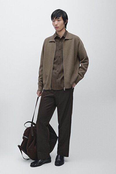 Massimo Dutti Fermuarlı pamuk karışımlı triko hırka