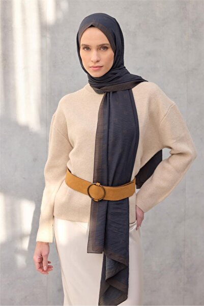 Silk Home Olinda Şal Monogram Desen Siyah Lacivert 75x195