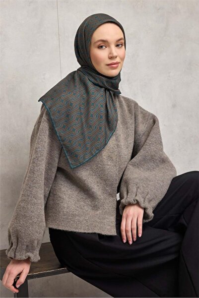 Silk Home Eșarfă moale din bumbac poliester model geometric verde petrol 90x90