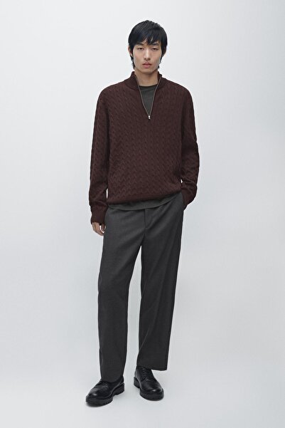 Massimo Dutti Fermuarlı dik yaka triko kazak