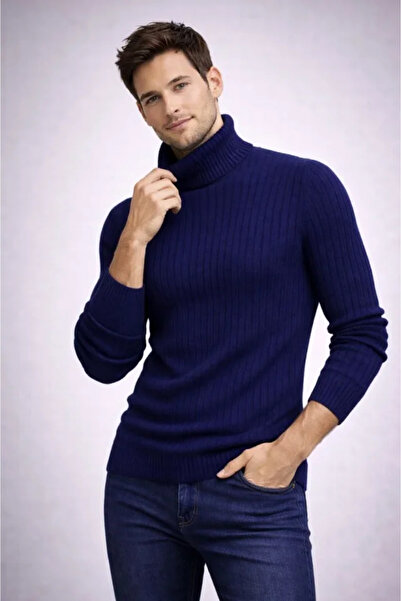 JANES Men's Turtleneck Knitted Sweater Cotton Thick Corded Fabric Weaving, Re...