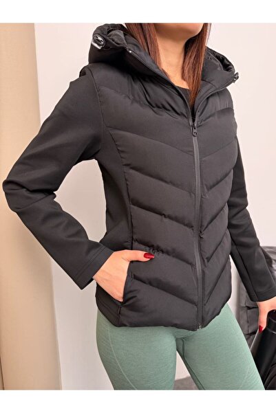 gm giyimarket Kapüşonlu Şişme Kadın Mont Kışlık Slim Fit Rüzgar Geçirmez Ferm...