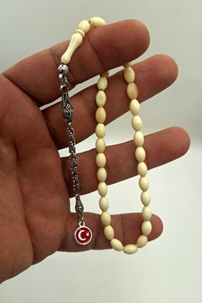 İbrahim Altıntaş سبحة من حجر العنبر الأبيض على شكل نجمة وقمر بطول الكاحل