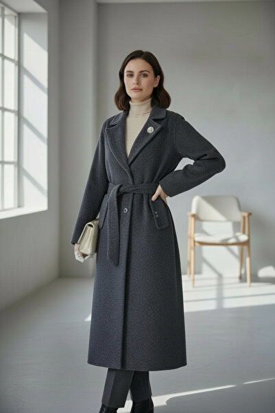 ENDAMIM Plus Size Belted Double-Breasted Collar Coat Long Sleeve Lined Pocket...