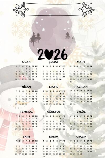 Rana İkra Art 2026 Kış Temalı Takvim (PVC KAPLI) (A3) (TÜRKÇE)