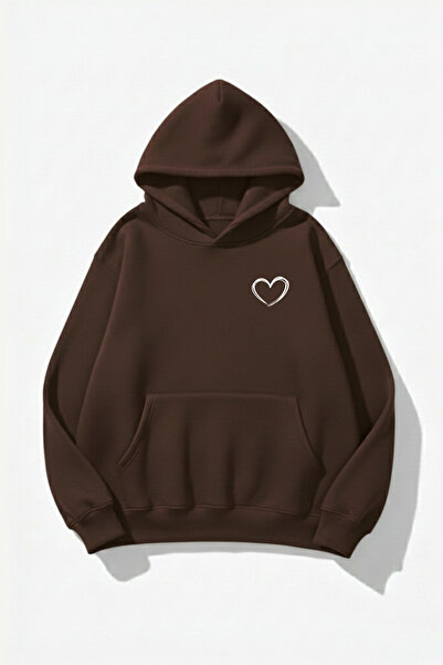 uyguntarz Унисекс мека текстурирана блуза с джоб и сърцевиден принт, с качулк...