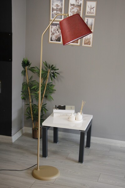 Bamyum Cotella Maun Kırmızı Kumaş Dokulu Açık Bej Gövde Lambader Hareketli Ba...