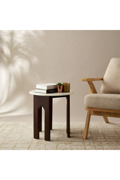 Lifestyle طاولة جانبية مستديرة بسطح رخامي - 46 × 46 سم