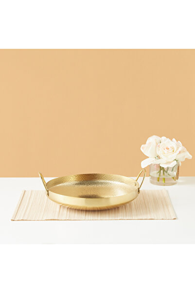 Lifestyle Textured Round Decorative Tray with Handle - 30 cms