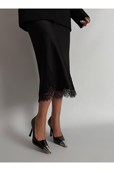 Naz Genç Ayakkabı JESSY GÜMÜŞ METAL UÇLU TOPUKLU AYAKKABI SİYAH