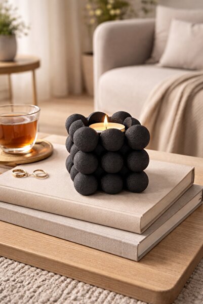 BB Craft Dekoratif Bubble Mumluk | Siyah Minimal Tasarım 6x6 cm