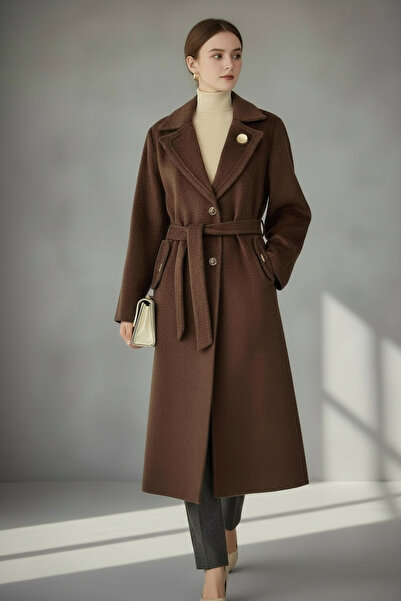 ENDAMIM Plus Size Belted Double-Breasted Collar Coat Long Sleeve Lined Pocket...