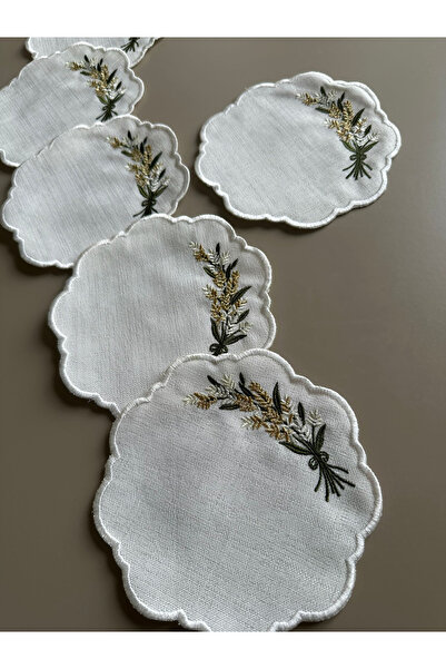 MODA Șervețele de prezentare Ecru, șervețele de cocktail cu broderie pe parte...