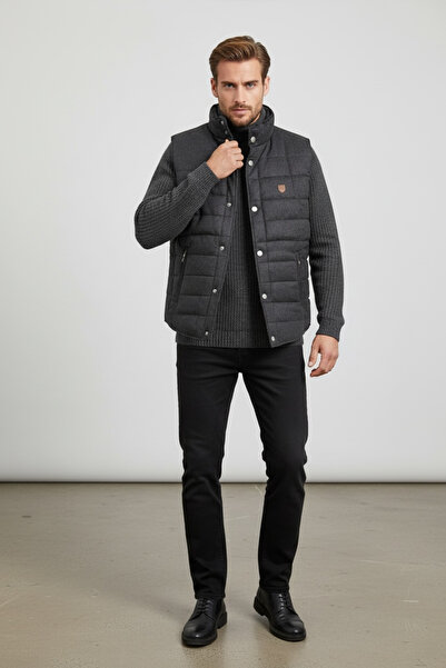 Piyera Men's Zippered Buttoned Smoked Vest - 10007