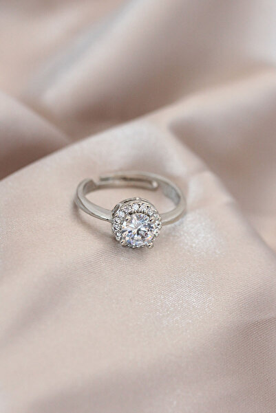 blackpure Adjustable Silver Color Metal Zircon and Crystal Stone Oval Model Ring