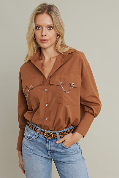 NEW JOURNAL Kadın Camel Metal Detaylı Gömlek ASF13