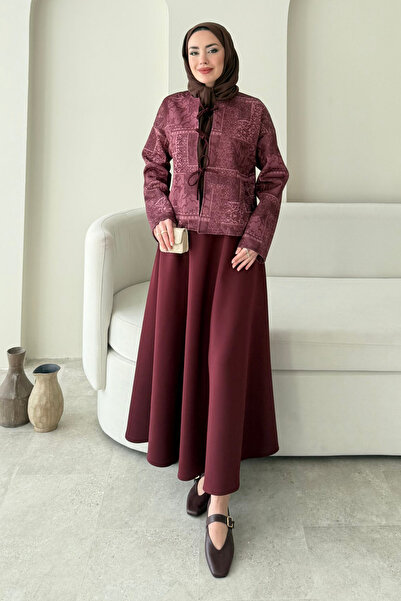 Tesettür Diyarı Ethnic Pattern Scuba Hijab Set - Burgundy