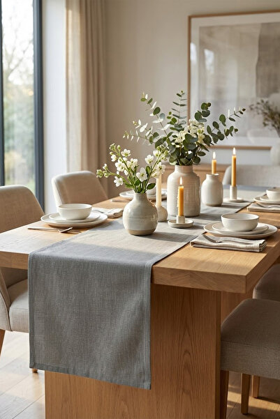 YUNUSOĞLU HOME غطاء زخرفي بوهيمي رمادي اللون - غطاء لطاولة الطعام وطاولة غرفة...