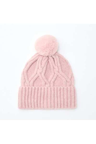 KIABI Solid color ribbed beanie with pompom PINK