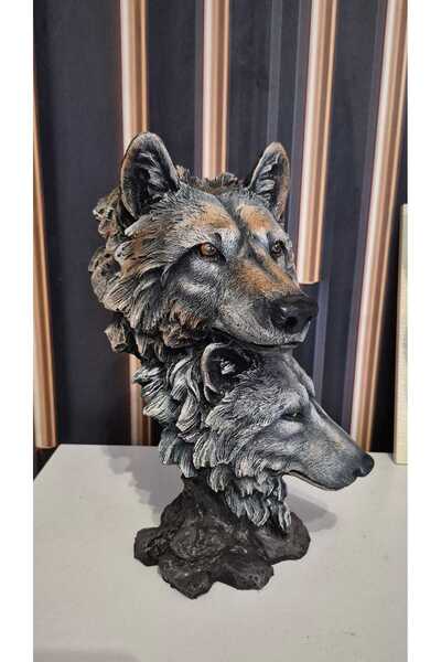 Dodemert Home Çift Başlı Kurt Figür Polyester Dekoratif Biblo ( 29 cm x 20 cm...