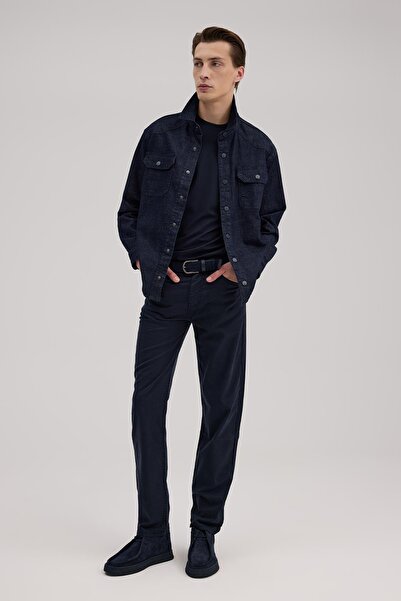 Jakamen Navy Blue Comfort Fit Pocketed Cotton Denim Shirt