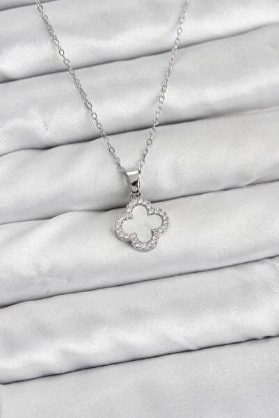 blackpure 316L Steel Chain Silver Color Pearlescent Clover Women's Necklace