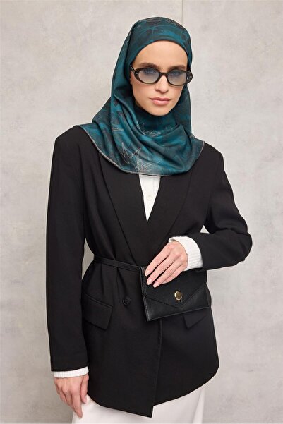 Silk Home وشاح ناعم من القطن والبوليستر بنمط أوراق الشجر باللون الأزرق البترو...