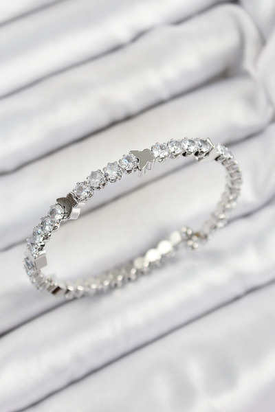 blackpure Brass Zircon Stone Heart Model Silver Color Spring Women's Bracelet