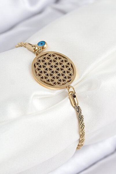 blackpure 316L Steel Evil Eye Bead Detailed Flower of Life Model Gold Color W...