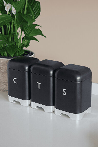 Sarkap Home Siyah Galvaniz 3'lü Tea Coffee Sugar Saklama Kutusu Seti