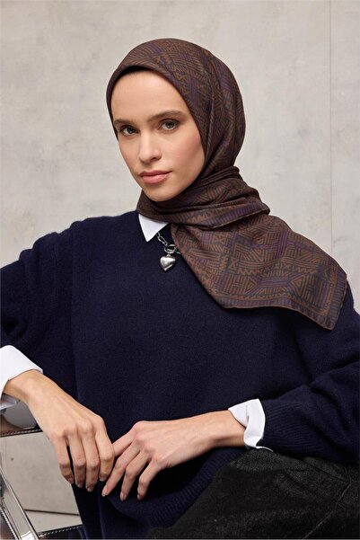 Silk Home وشاح ناعم من القطن والبوليستر بنمط هندسي رمادي غامق 90*90