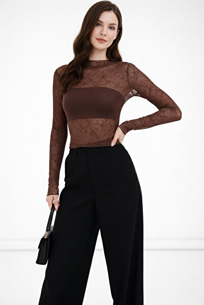 Slim'N Lift Half Turtleneck Patterned Tulle Blouse