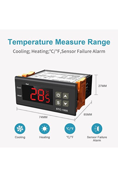 EmAyCenter STC-1000 220V Dijital Termostat - Isıtma ve Soğutma Röleli Sıcaklı...