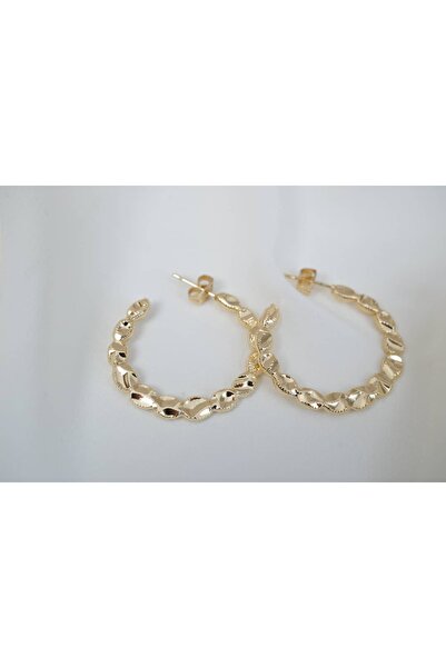ATELİER TUĞBA Kp147 Gold Burggu Detailled Hoop Earrings