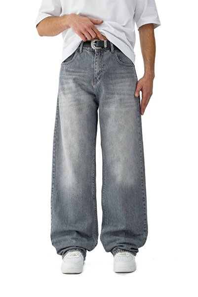 hitup جينز بقصة فضفاضة بتفاصيل غسيل مخططة