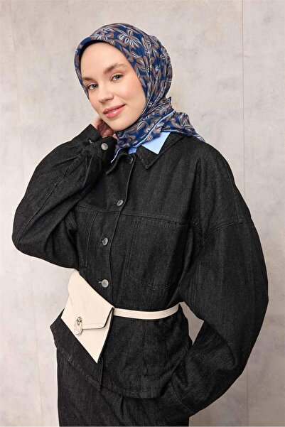 Silk Home Eșarfă moale din bumbac poliester cu model floral albastru 90*90