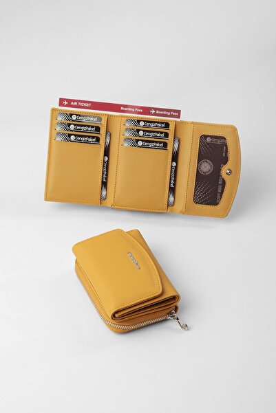 CENGİZ PAKEL Small Size Women's Wallet - 65309 - Mustard