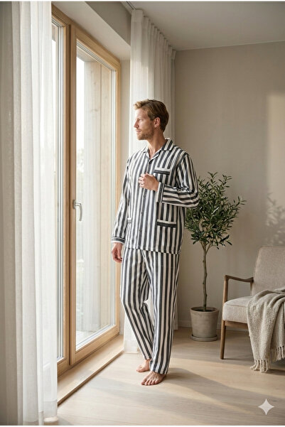 PURİFİCADO 65% Cotton New Season Men's Stylish Design Line Patterned Pajama Set