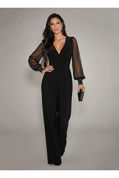 DRESSIFY WOMEN’S FASHION Women's Black Double-Breasted Neckline Tulle Detaile...