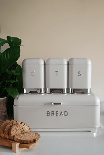 Sarkap Home Açık Gri Galvaniz Seti - Büyük Boy Bread Ekmeklik & 3'lü Tea Coff...