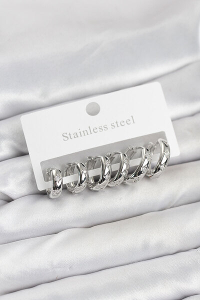 blackpure طقم أقراط دائرية من الفولاذ 316L بلون فضي مع حجر الزركون على شكل نج...