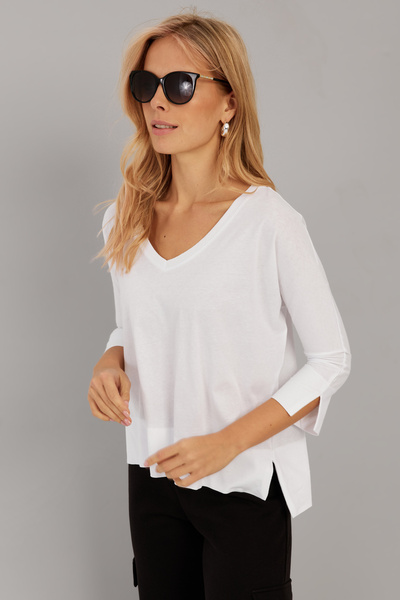 NEW JOURNAL Kadın Beyaz V Yaka T-Shirt LPP1267