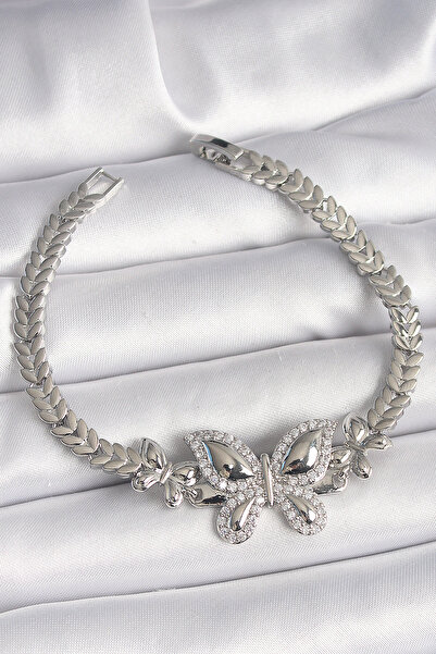 blackpure Brass Silver Color Zircon Stone Butterfly Model Women's Bracelet