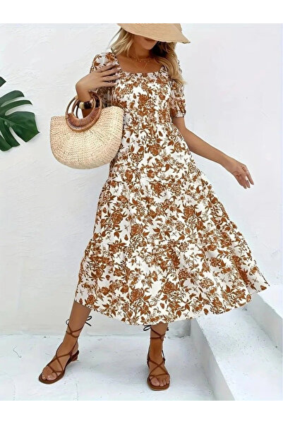 Bijuterria Γυναικείο κοντομάνικο φόρεμα Bupel με τετράγωνο γιακά και ελαστικό...